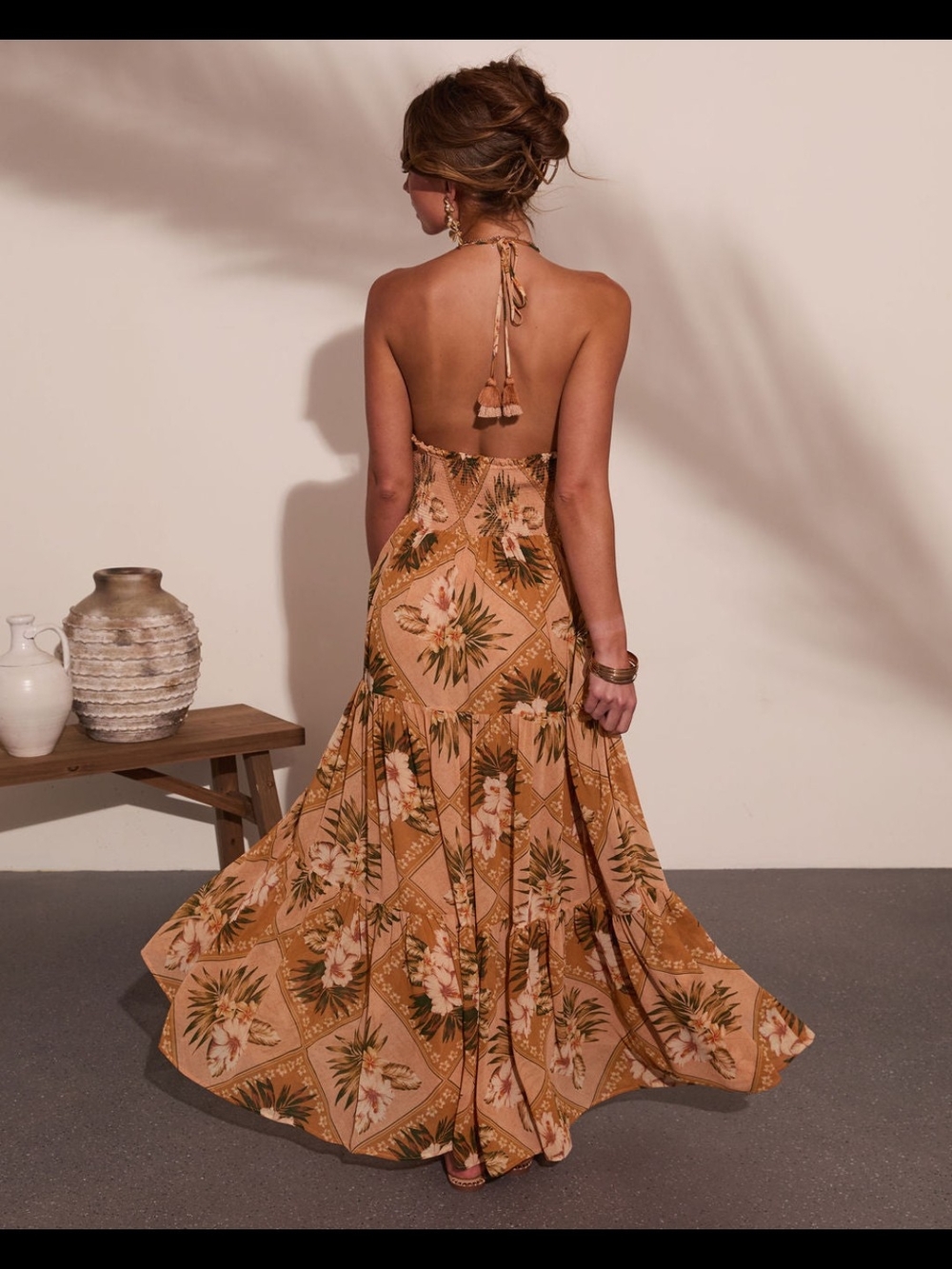 Vici Mustard Floral Halter Maxi Dress - Picture 3 of 3